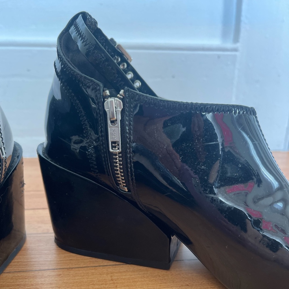 Cheap Monday Cube Black Patent Wedge Boots 9.5 - Picture 4 of 16